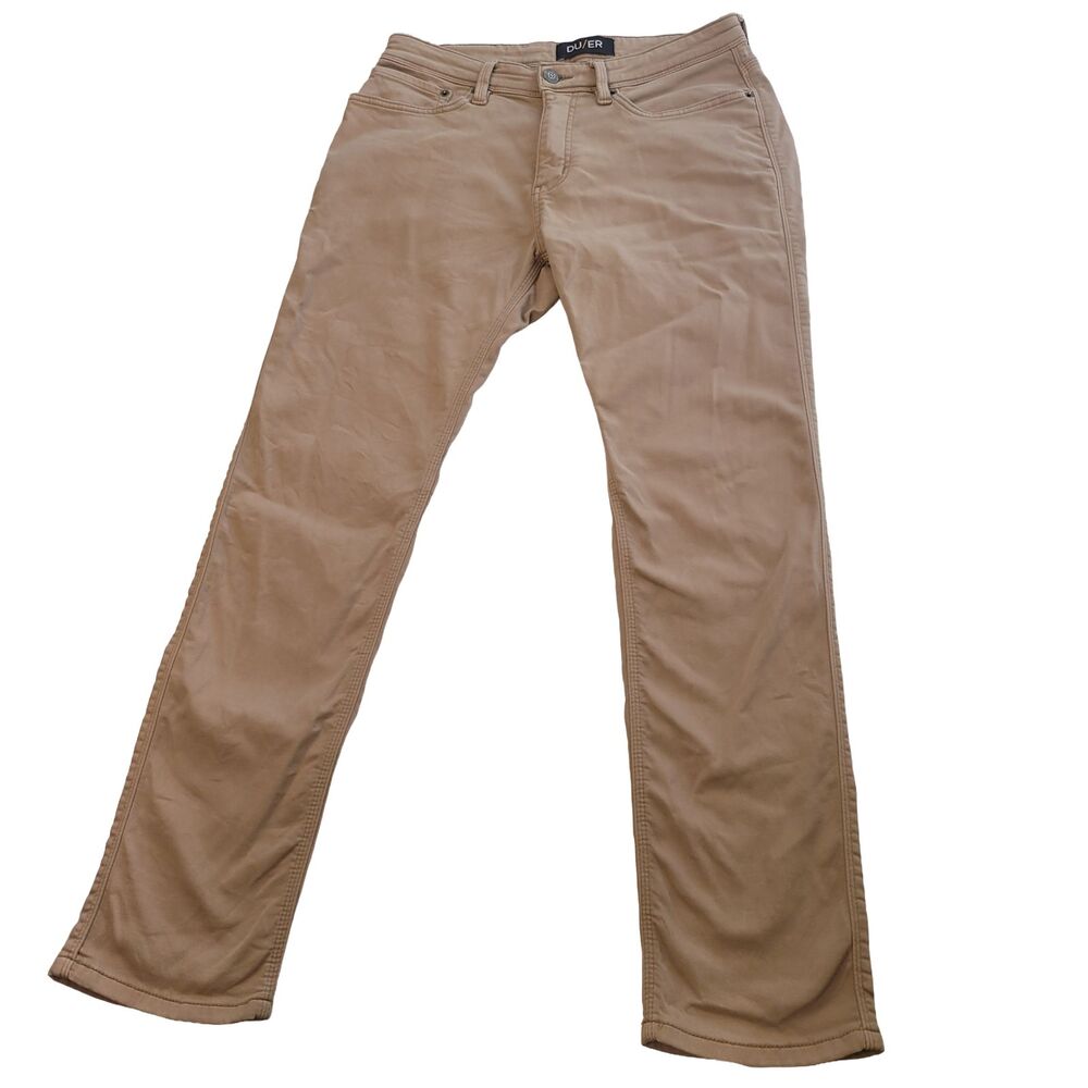 DU/ER No Sweat Performance Pants Mens 32x30 Beige Slim Straight Stretch